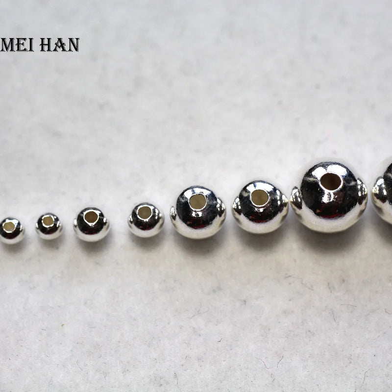 Meihan 925 Sterling Silver Beads Round 2-10mm DIY Jewelry Bracelet Necklace