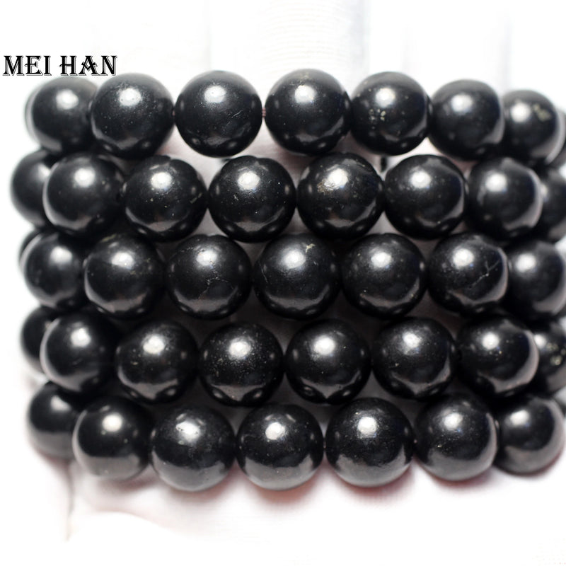 Meihan Shungite 12mm Smooth Round Loose Beads for Jewelry Making