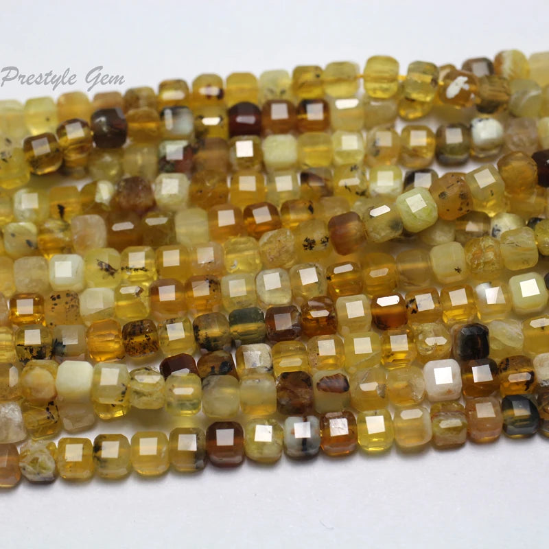 Meihan 4mm Yellow Opal Faceted Cube Beads Set for Jewelry Making