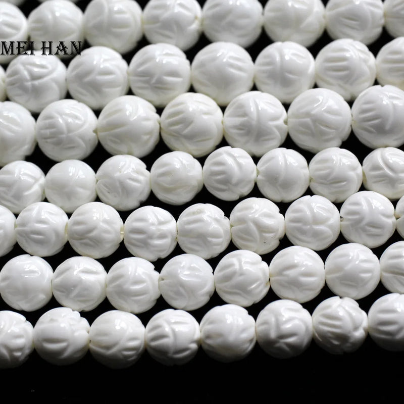 Meihan 10mm Tridacna Stone Carved Flower Beads Set