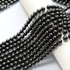 Meihan Natural 4mm Jet Smooth Round Loose Beads (3 Strands/Set)