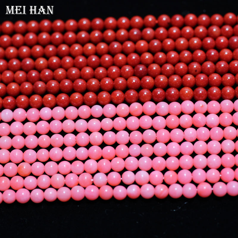 Meihan 5 Strands Pink Coral 4mm Smooth Round Loose Beads