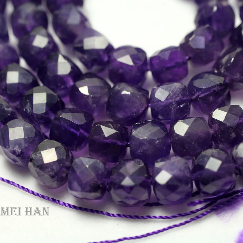 Natural Amethyst 8*8mm Faceted Cube Beads for Jewelry DIY