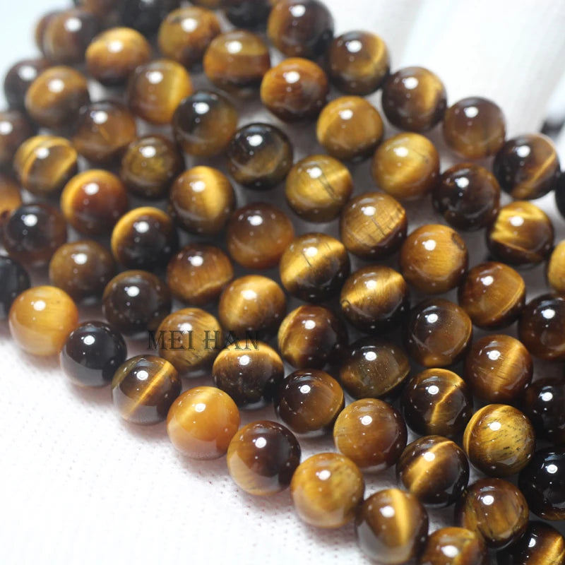 Natural Brown Tiger Eye Smooth Round Stone Beads for Jewelry Making