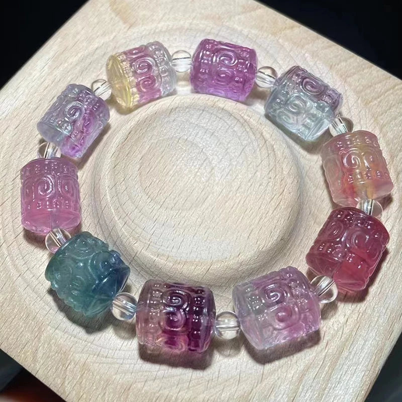 Meihan Natural Fluorite Carved Clouds Beads Bracelet