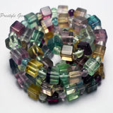 Meihan A+ Colorful Fluorite Faceted Square Cube Bracelet