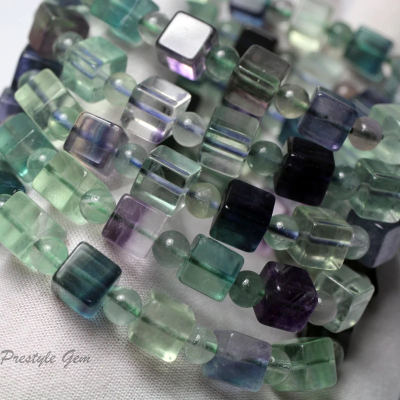 Meihan Colorful Fluorite 8mm Cube Bracelet for DIY Jewelry Making