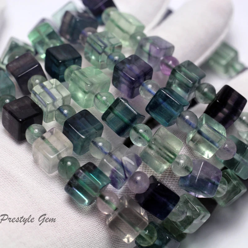 Meihan Colorful Fluorite 8mm Cube Bracelet for DIY Jewelry Making