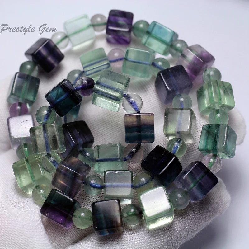 Meihan Colorful Fluorite 8mm Cube Bracelet for DIY Jewelry Making