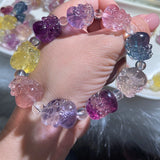 Colorful Fluorite Pixiu Carved Bracelet Stone Beads DIY