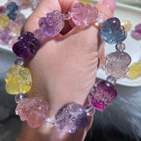 Colorful Fluorite Pixiu Carved Bracelet Stone Beads DIY