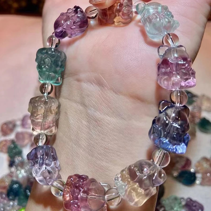 Meihan Rare Fluorite Fox Bracelet Stone Beads for Jewelry Making
