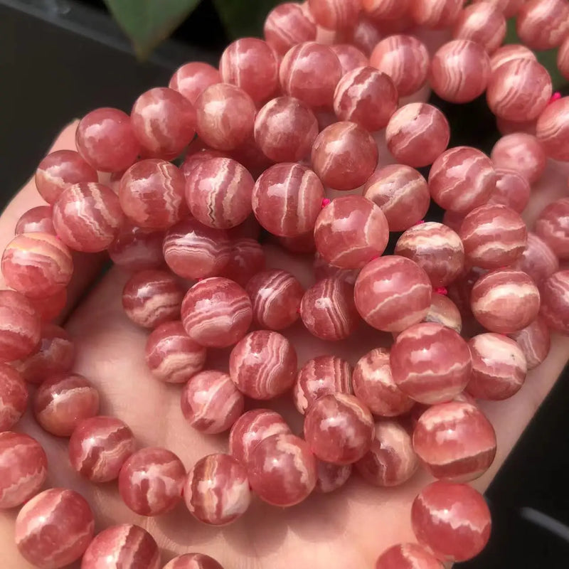 Natural Ice Argentina Rhodochrosite Smooth Round Beads