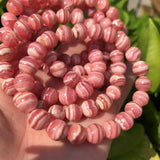 Natural Stripe Argentina Rhodochrosite Smooth Round Loose Beads Stone