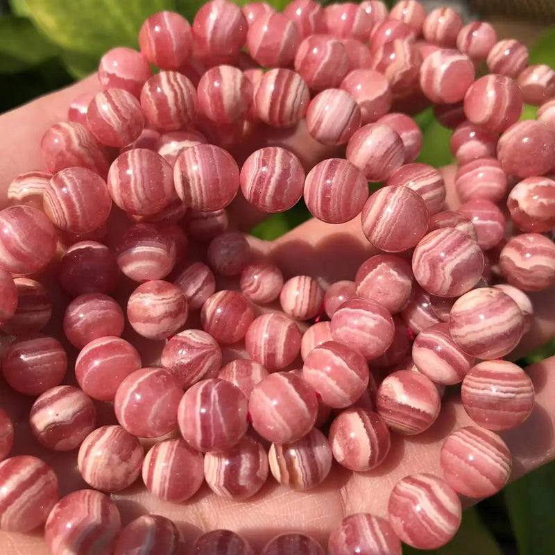 Natural Stripe Argentina Rhodochrosite Smooth Round Loose Beads Stone