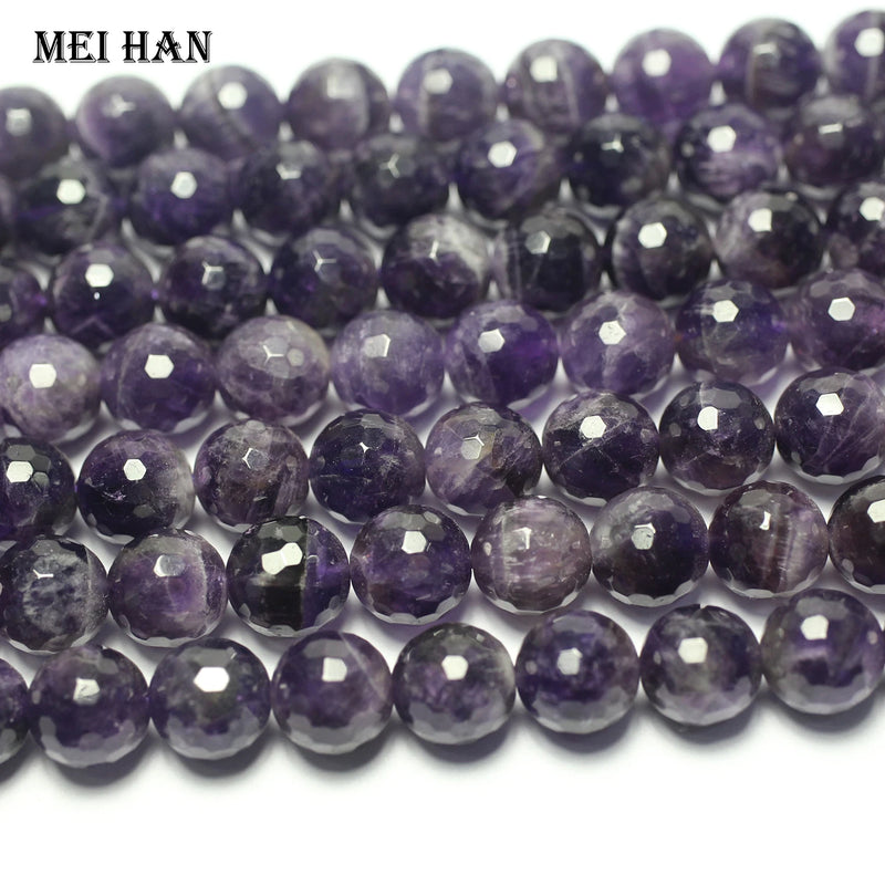 Meihan 10mm Amethyst Faceted Round Loose Beads for Jewelry Making