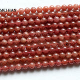 Madagascar Strawberry Quartz Smooth Round Stone Beads 9.5-10mm (2 strands/set)