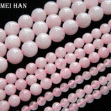 Meihan Natural Pink Crystal Quartz Round Loose Beads for Jewelry Making