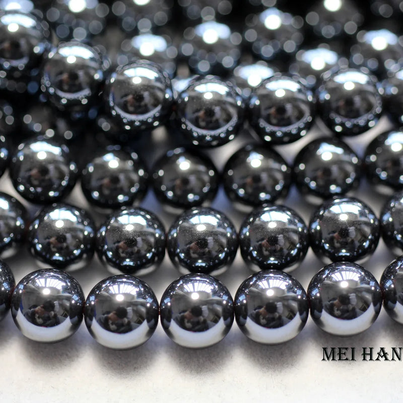 Meihan Natural 8mm Hematite Smooth Round Beads Set for DIY Jewelry Making