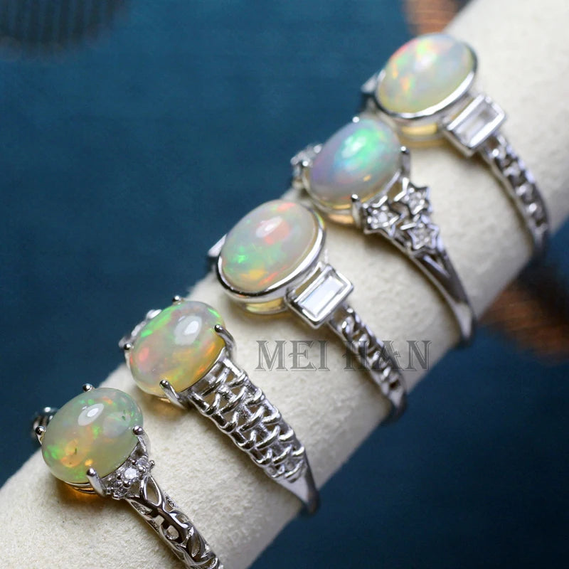 Meihan Natural Opal 925 Silver Oval Adjustable Women Ring
