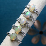 Meihan Natural Opal 925 Silver Oval Adjustable Women Ring