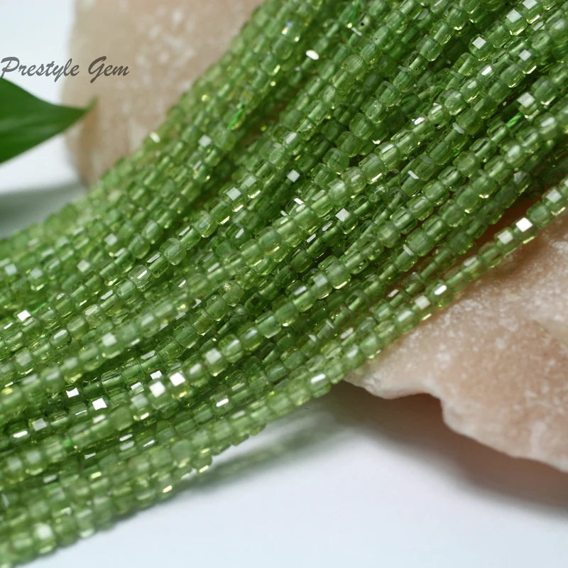 Natural Peridot Faceted Cube 2-2.5mm Beads for Jewelry Making DIY
