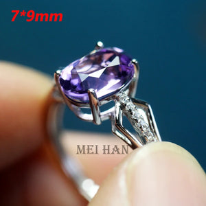 Meihan Natural Top Amethyst Gem 925 Silver Adjustable Women Ring