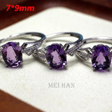 Meihan Natural Top Amethyst Gem 925 Silver Adjustable Women Ring