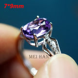 Meihan Natural Top Amethyst Gem 925 Silver Adjustable Women Ring
