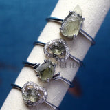 Meihan Natural Czech Moldavite 925 Silver Women Ring
