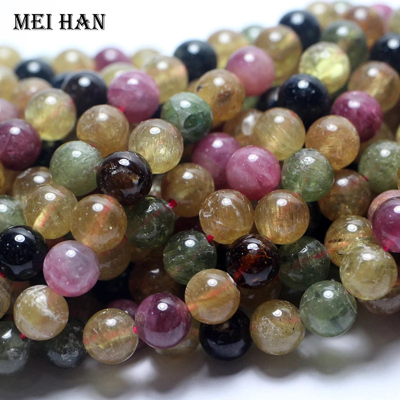 Meihan Natural Colorful Tourmaline 6mm Round Beads for Jewelry Making