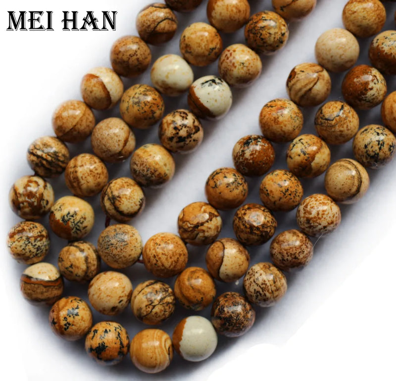 Meihan Natural Picture Stone Smooth Round Beads for DIY Bracelet Necklace