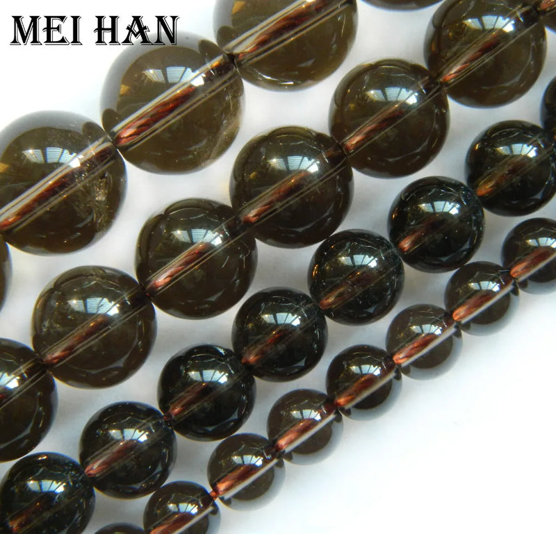 Meihan Natural Smoky Crystal Quartz Smooth Round Beads for DIY Bracelet