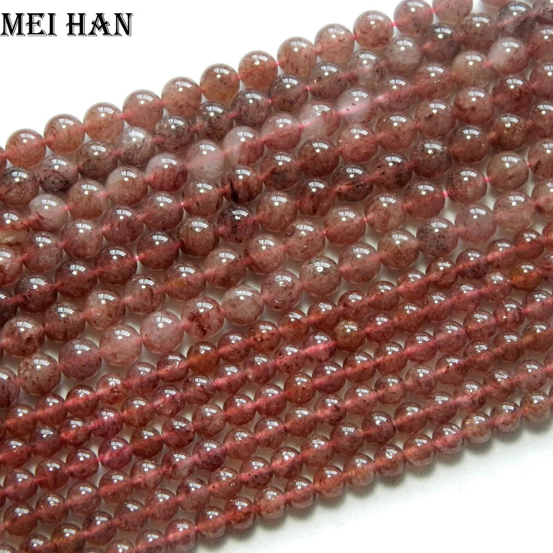 Natural Madagascar Strawberry Quartz Crystal Beads Set - 6mm & 8mm