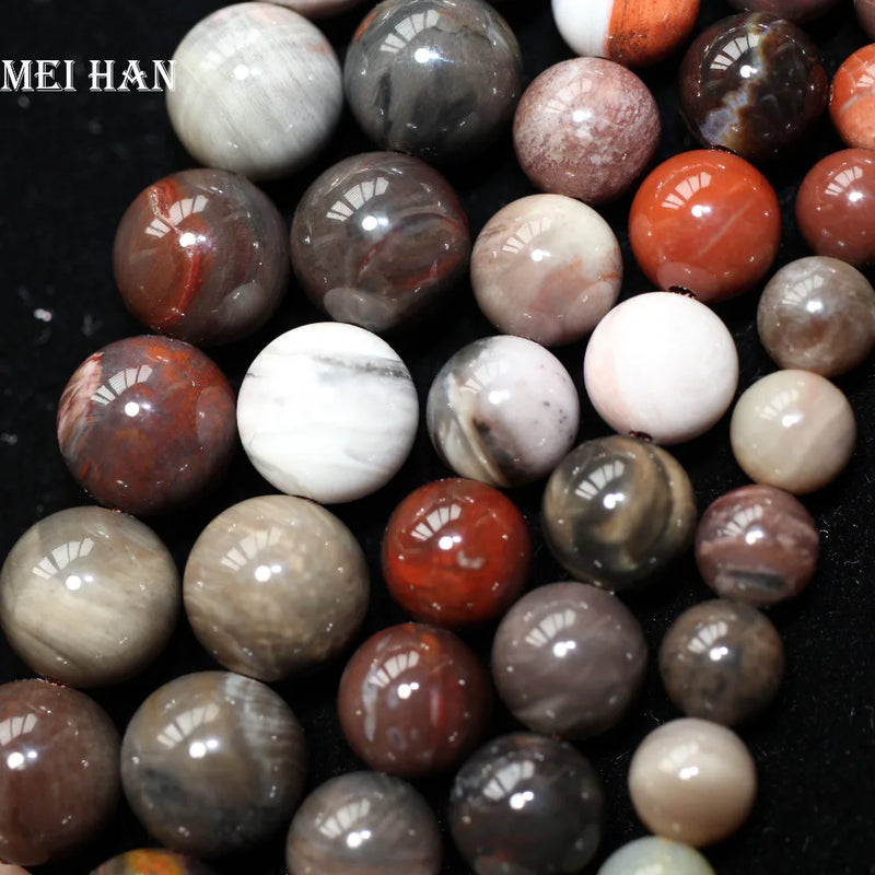 Meihan 8mm Silicified Wood Smooth Loose Beads for Jewelry Making