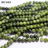 Meihan 3-strand set Green Jade Smooth Round Loose Beads 8mm