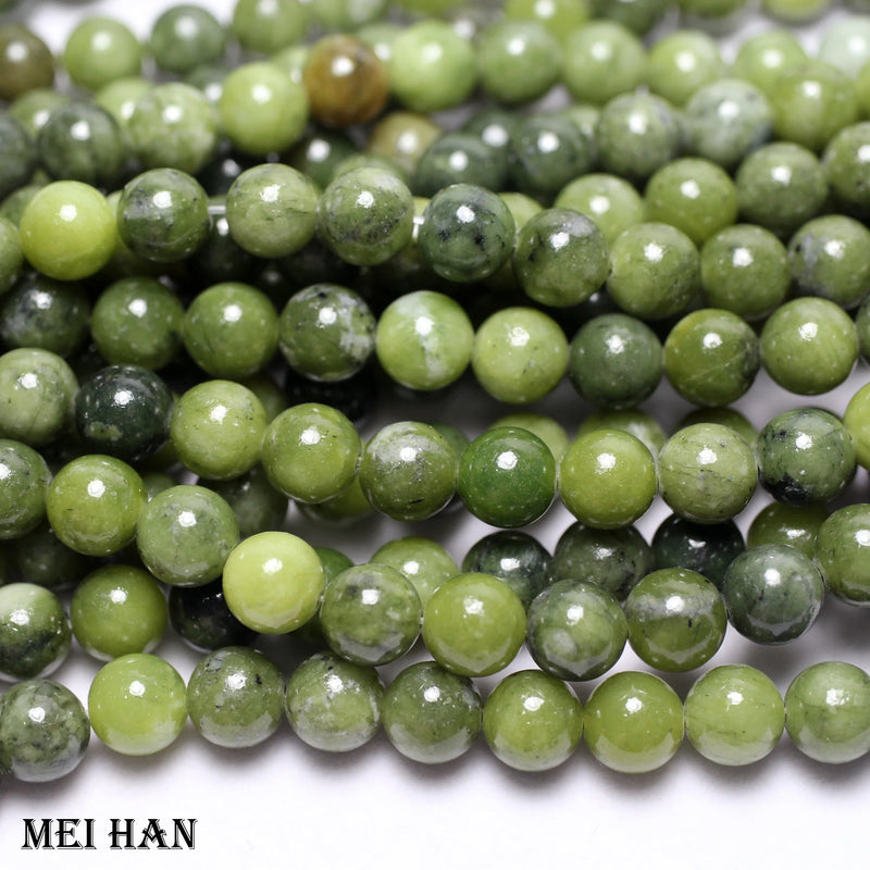 Meihan 3-strand set Green Jade Smooth Round Loose Beads 8mm