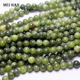 Meihan 3-strand set Green Jade Smooth Round Loose Beads 8mm