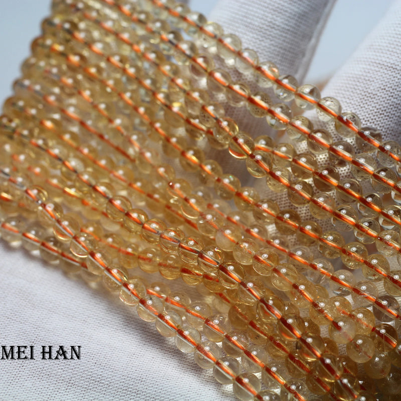 Meihan (3strands/set) Citrine Quartz Smooth Round Loose Beads