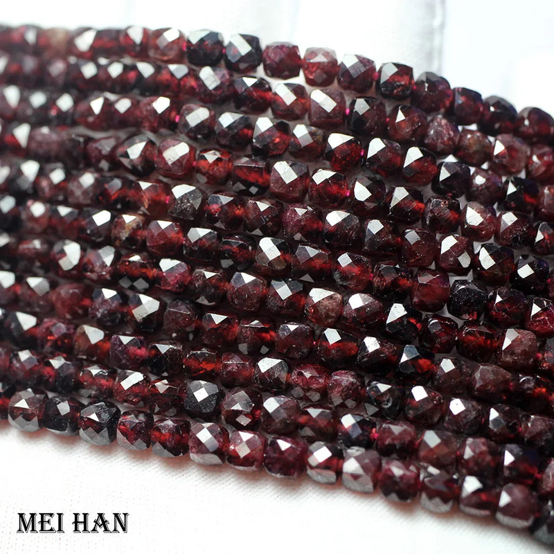 Meihan 4.2mm Garnet Faceted Cube Loose Gemstone Beads for Jewelry Making