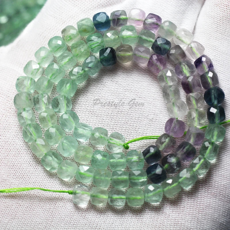 Meihan 5mm Fluorite Faceted Cube Loose Stone Beads