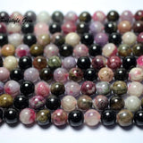 Meihan Natural Tourmaline Smooth Round Loose Beads Stones for Jewelry Making DIY