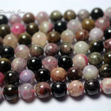Meihan Natural Tourmaline Smooth Round Loose Beads Stones for Jewelry Making DIY
