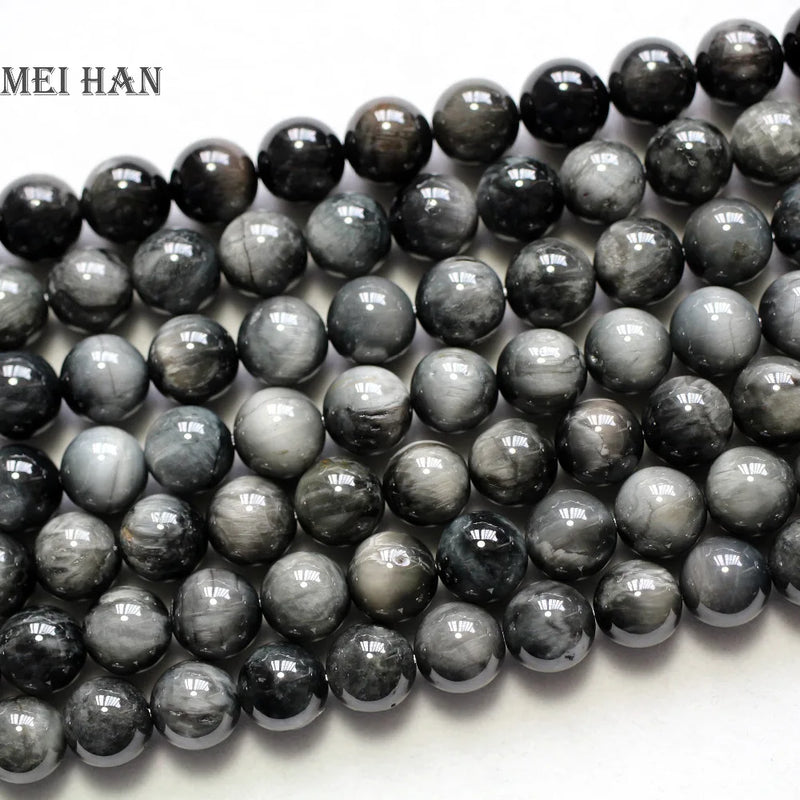 Meihan 7.5-8mm Brazil Grey Cat's Eye Smooth Round Beads