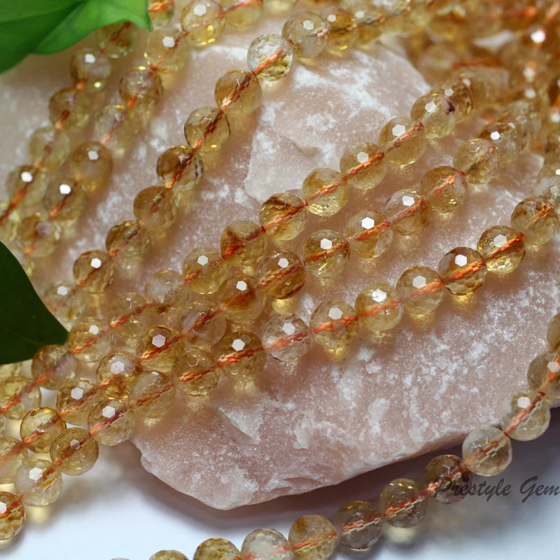 Meihan Citrine Faceted Round Beads Bracelet
