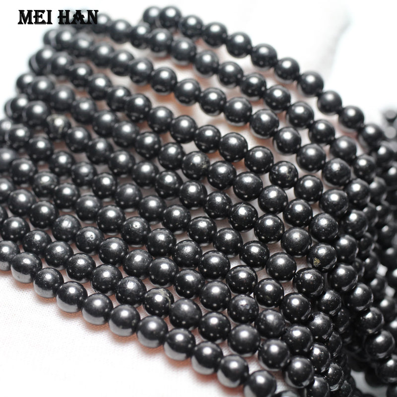 Meihan 4mm Shungite Smooth Round Stone Beads for Jewelry Making