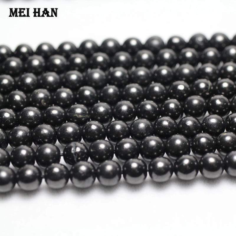 Meihan Natural Shungite Smooth Round Stone Beads 6mm
