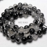Meihan Natural Rutilated Quartz Smooth Round Beads 8mm for DIY Jewelry