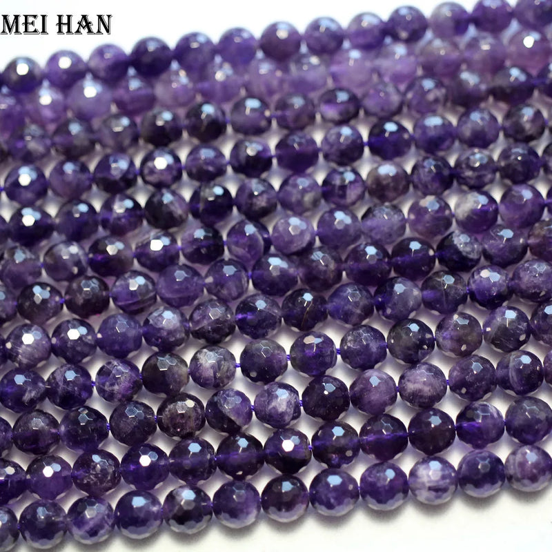 Meihan 8mm Amethyst Quartz Faceted Round Loose Stone Beads Set