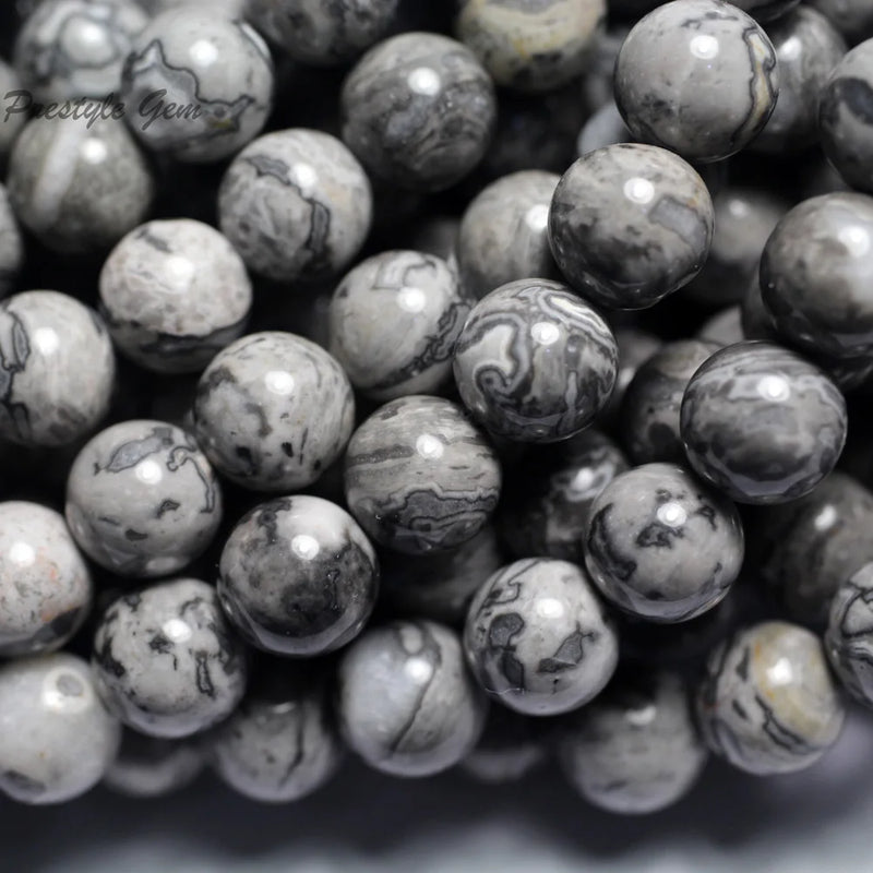 Meihan 8mm Map Stone Smooth Round Beads Set for Jewelry Making